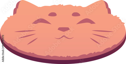 Brown rug cat muzzle shape with long fluffy pile, vector cartoon pets carpet, cozy home textile decorative neat mat
