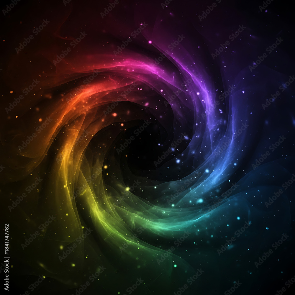 Obraz premium Vibrant rainbow swirl in space with stars and stardust