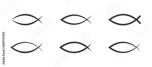 Christian fish symbol. Christian fish icons set. Ichthys. Religious symbol. Faith in Jesus Christ. Vector illustration