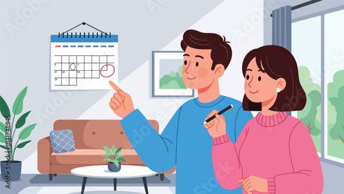 Flat vector scene of a couple planning their future together, ideal for financial planning visuals, relationship growth themes, and lifestyle content