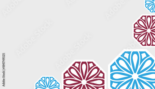 Decorative mandala corner layout with colorful geometric floral elements arranged in modern composition