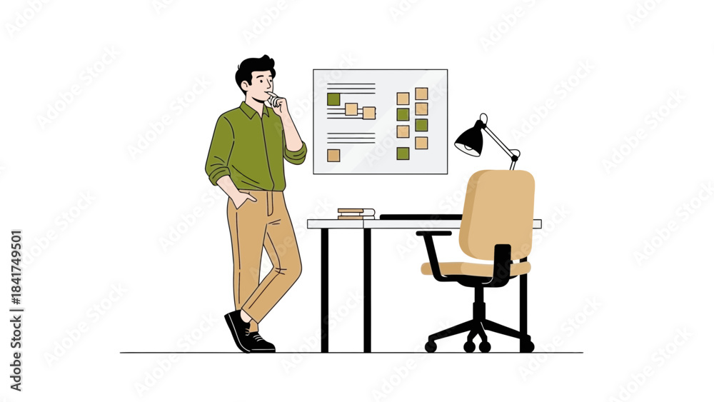 Fototapeta premium Business professional considering schedule in an office setting with minimalist design style