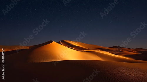 Fototapeta Naklejka Na Ścianę i Meble -  Golden sand dune glowing under starlight