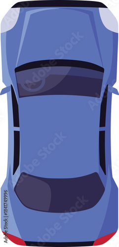 Blue car top view, urban civilian vehicle for driving, vector cartoon automobile sedan car, auto transport from above