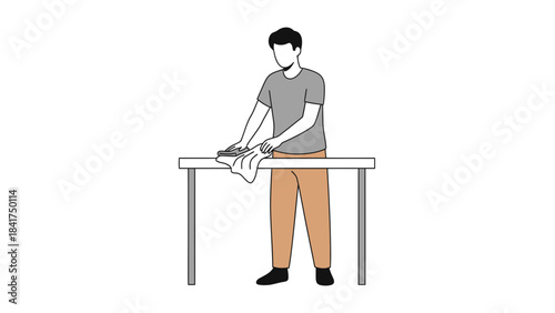 Illustration of a man cleaning a table with a cloth in minimalist style