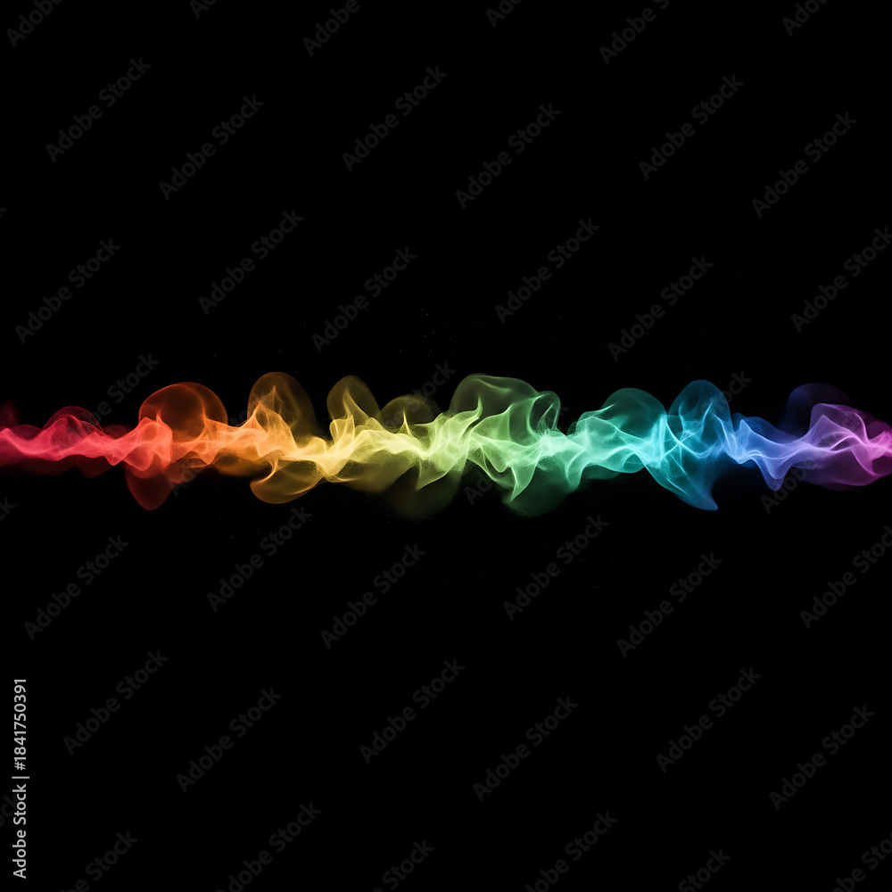 Obraz premium Vibrant rainbow smoke swirling on black background