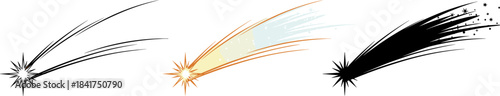 Cosmic Shooting Star Comet Vector Illustration Set: Celestial Object Icon