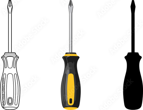 Crosshead Phillips Screwdriver Tool Vector Illustration Set