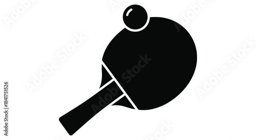 A simple black and white depiction of a ping pong paddle and ball a striking silhouette