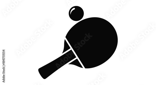A striking black silhouette of a ping pong paddle and ball simple design aesthetic silhouette