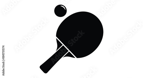 A striking black silhouette of a ping pong paddle with a ball above simple design silhouette