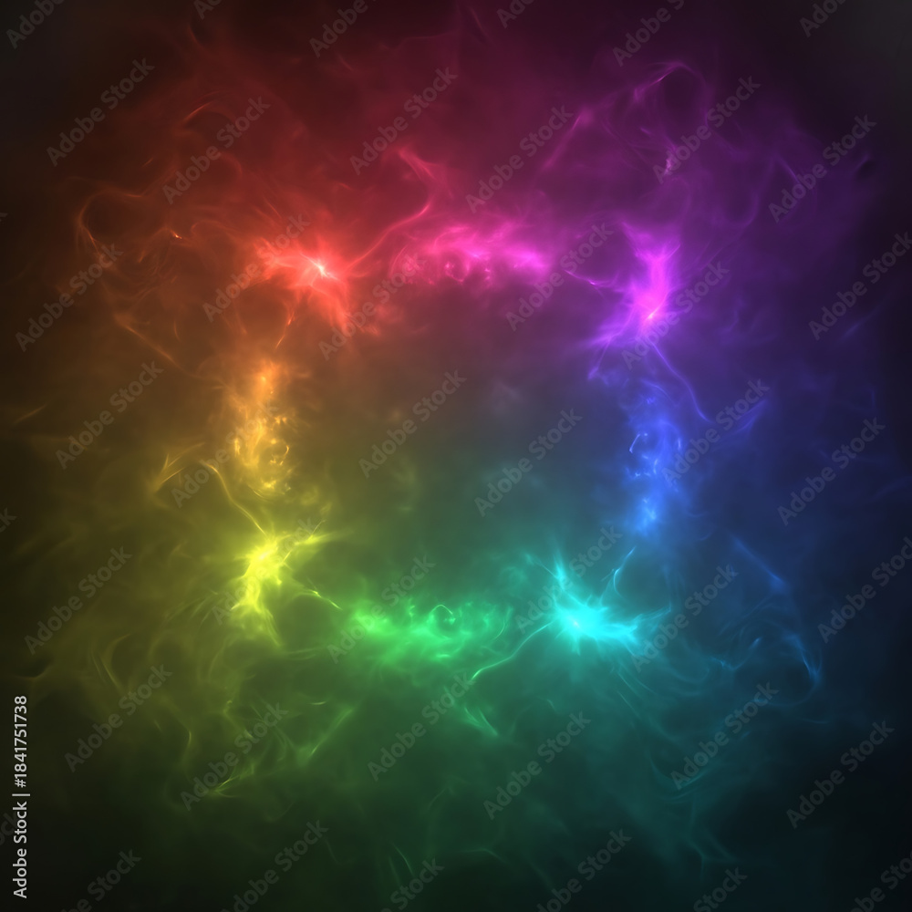 Obraz premium Vibrant rainbow colored smoke swirling in darkness