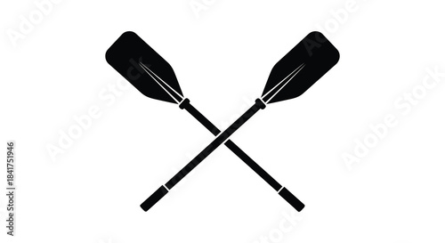 A striking crossed pair of black rowing oars presented as a bold graphic silhouette