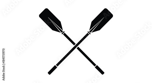 A striking crossed pair of oars presented in a bold black graphic silhouette