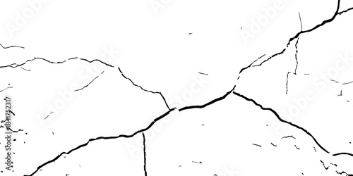 High-contrast cracked texture on a white background, featuring distressed lines and natural fracture patterns. Perfect for backgrounds, overlays, grunge design, and abstract artistic projects.