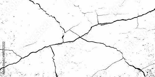 High-contrast cracked texture on a white background, featuring distressed lines and natural fracture patterns. Perfect for backgrounds, overlays, grunge design, and abstract artistic projects.