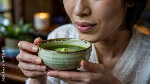 satisfied gulp of matcha.