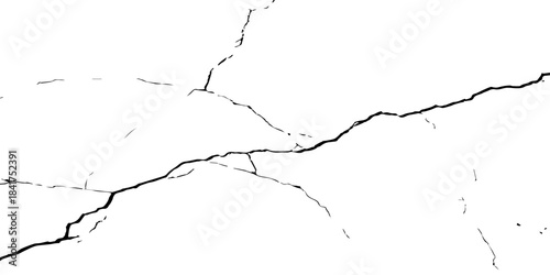 High-contrast cracked texture on a white background, featuring distressed lines and natural fracture patterns. Perfect for backgrounds, overlays, grunge design, and abstract artistic projects.