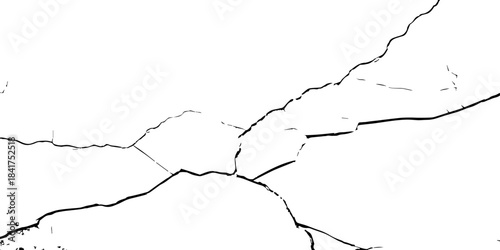 High-contrast cracked texture on a white background, featuring distressed lines and natural fracture patterns. Perfect for backgrounds, overlays, grunge design, and abstract artistic projects.