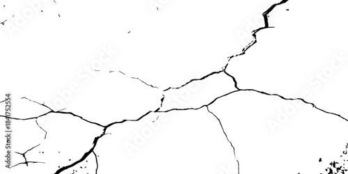High-contrast cracked texture on a white background, featuring distressed lines and natural fracture patterns. Perfect for backgrounds, overlays, grunge design, and abstract artistic projects.