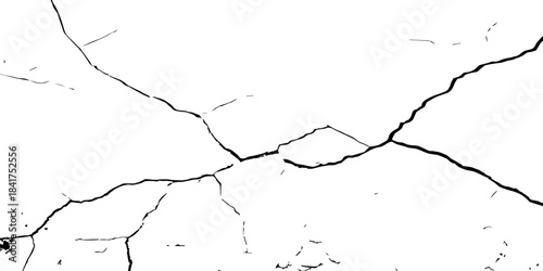 High-contrast cracked texture on a white background, featuring distressed lines and natural fracture patterns. Perfect for backgrounds, overlays, grunge design, and abstract artistic projects.
