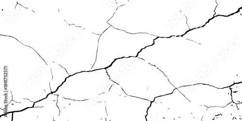 High-contrast cracked texture on a white background, featuring distressed lines and natural fracture patterns. Perfect for backgrounds, overlays, grunge design, and abstract artistic projects.