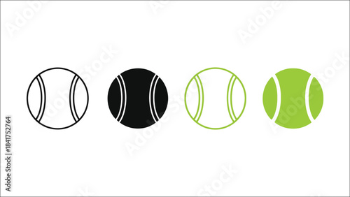 Four tennis balls in different colors on