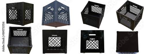 eight direction carbon fabric milk crate set create by 3D modeling transparent png objects.