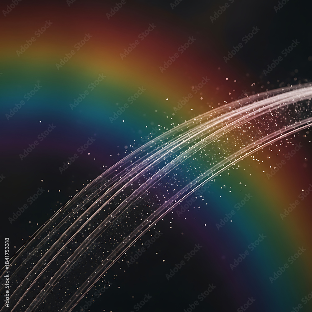 Naklejka premium Vibrant rainbow with sparkling light trails on dark background