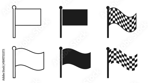 Collection of six flags in various designs and colors on