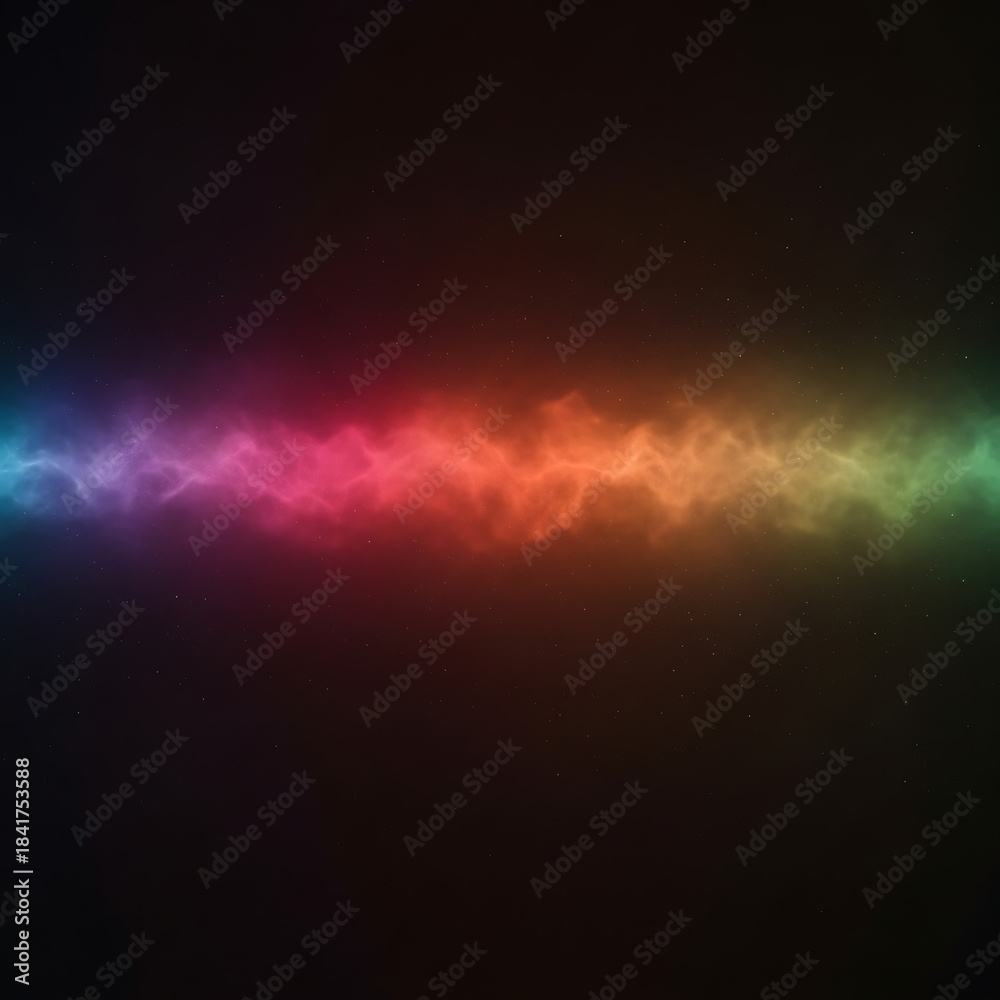 Naklejka premium Vibrant rainbow colored smoke on dark background with stars