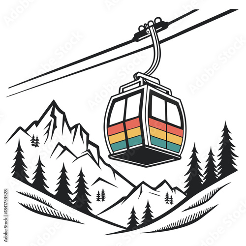 Colorful ski gondola cabin on a mountain slope