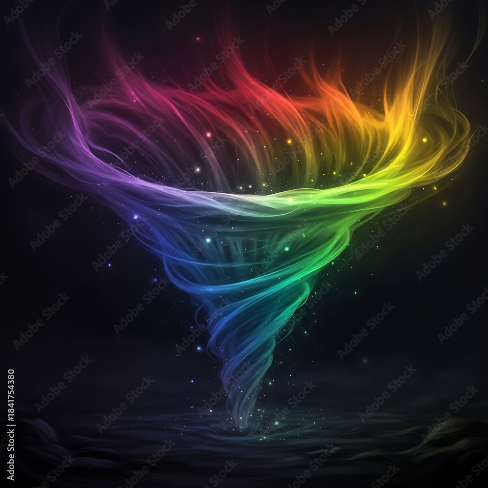 Naklejka premium Vibrant rainbow tornado swirling with colorful lights