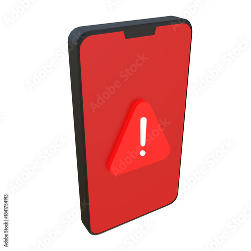 Fake Phone with Danger Alert Triangle on Red Display, Scam Warning Concept, 3D Illustration Isolated