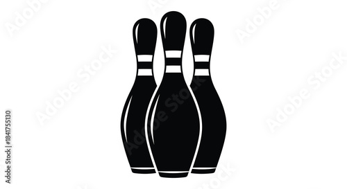 A striking visual of three classic bowling pins depicted in a bold black silhouette