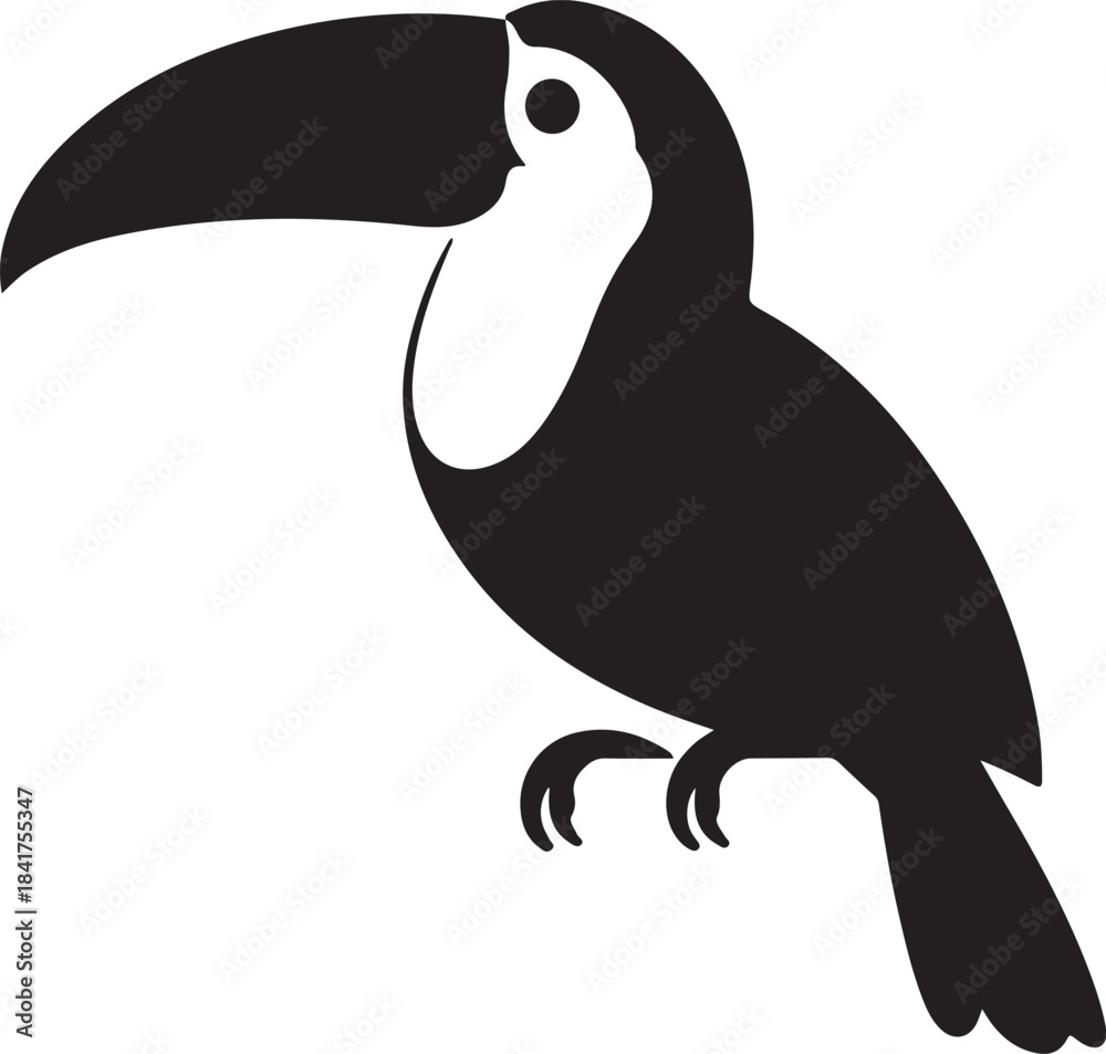 Fototapeta premium Minimalist Toucan Bird Silhouette Logo – Simple Black Vector Icon for Branding and Tropical Design