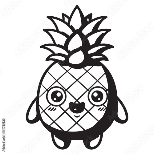 Whimsical Cartoon Pineapple Mascot Illustration with Bold Line Art.