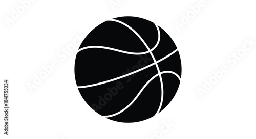 A simple black and white graphic illustration of a classic basketball showcasing a distinct silhouette