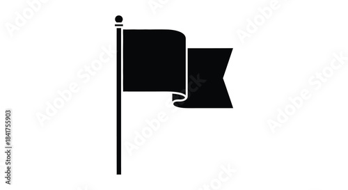 A stark black flag waving gently on a pole a minimalistic and bold silhouette