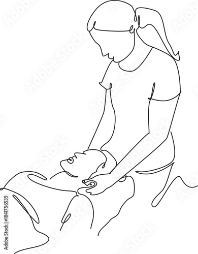 Physiotherapy Session One Line Illustration - Chiropractor Sketch - massage, therapy, physiotherapy, spa, wellness, continuous line, one line drawing, chiropractor, relaxation, minimalist, vector, ill