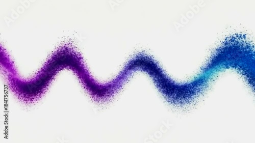 Vibrant purple and blue wavy particle line on white background, abstract digital art style