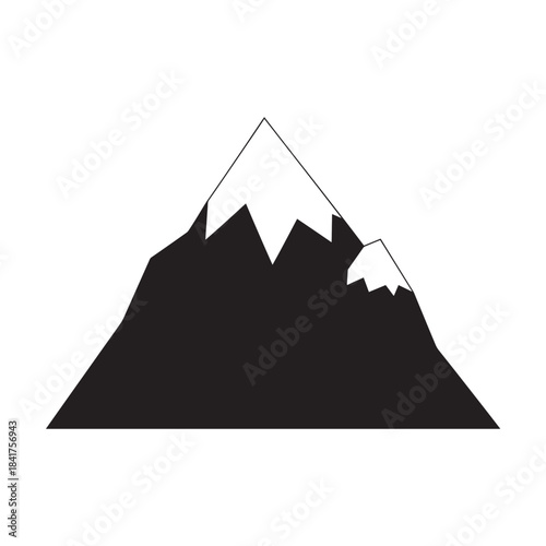 Snowy, Snowcapped Alpine Peak Rising Behind a Bold Black Mountain Silhouette in a Remote Landscape.