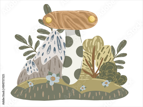 Letter composition, hand drawn vector illustration with abstract alphabet symbol, flowers and children's accessories for personalized decor and nursery design.