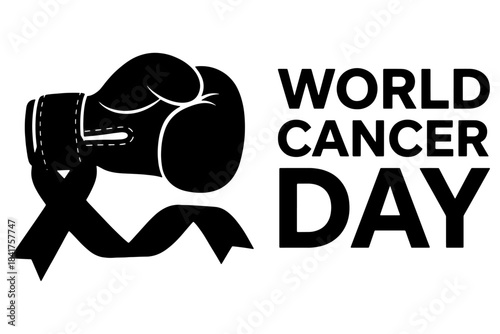 Cancer Day,
World Cancer Day Boxing Glove & Red Ribbon Vector – Fight & Strength Symbol