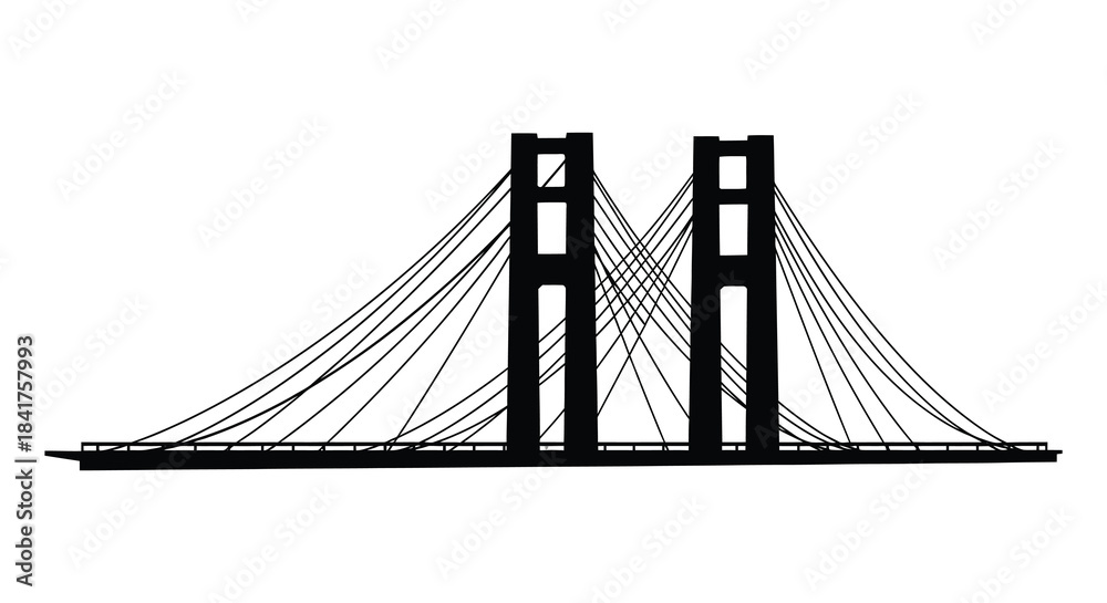 Obraz premium A striking depiction of a suspension bridge with towering structures rendered as a bold silhouette