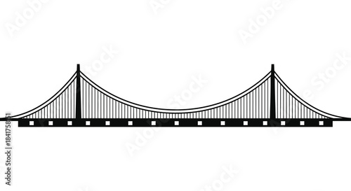 A striking black and white illustration of a suspension bridge s architectural design a beautiful silhouette