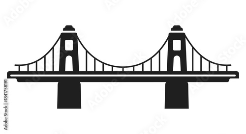 A striking black and white illustration of a suspension bridge design a bold silhouette