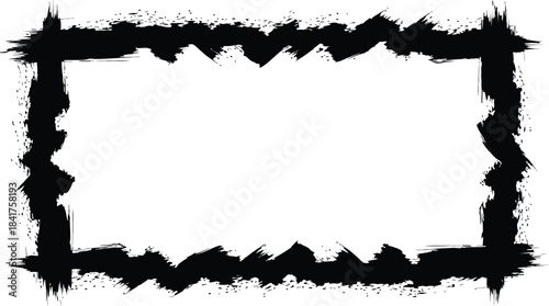 Black messy paint brush strokes rectangular frame grunge style abstract border distressed texture graphic element