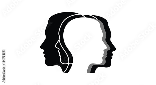 Dual profiles facing each other creating a unified form in stark contrast silhouette