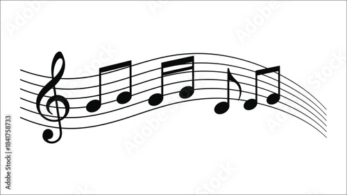 Black musical notes on a with five lines